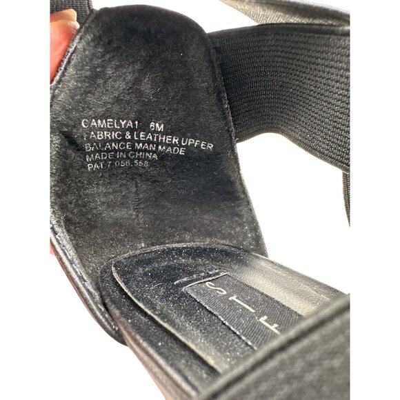 Steven Madden Size 6 Strappy Elastic Open-Toe Leather Back Heels Faux Wood Wedge - Picture 9 of 9